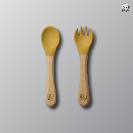 ZOOY Bamboo Silicone Spoon & Fork (Yellow Mustard)