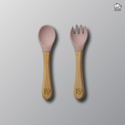 ZOOY Bamboo Silicone Spoon & Fork (Dusty Pink)