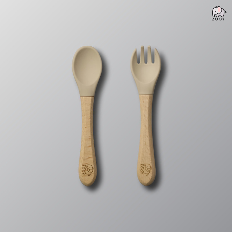 ZOOY Bamboo Silicone Spoon & Fork (Sandy Nude)