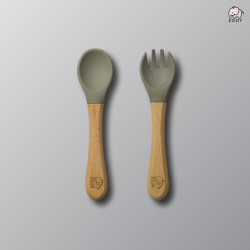 ZOOY Bamboo Silicone Spoon & Fork (Green Sage)