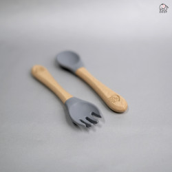 ZOOY Bamboo Silicone Spoon & Fork (Pebble Blue)