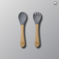 ZOOY Bamboo Silicone Spoon & Fork (Pebble Blue)