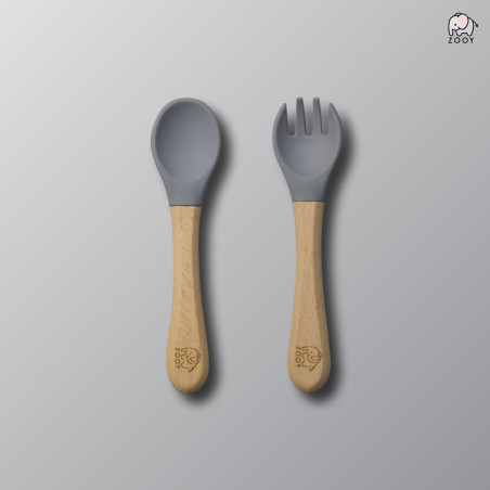 ZOOY Bamboo Silicone Spoon & Fork (Pebble Blue)