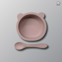 ZOOY Bear Bowl Silicone Suction With Spoon (Dusty Pink)