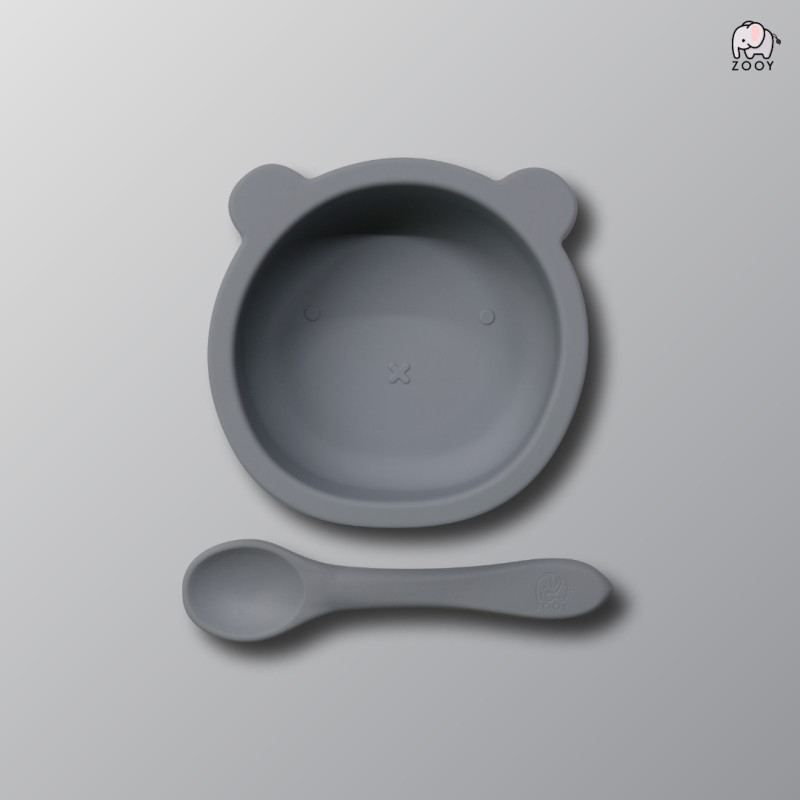 ZOOY Bear Bowl Silicone Suction With Spoon (Green Sage)